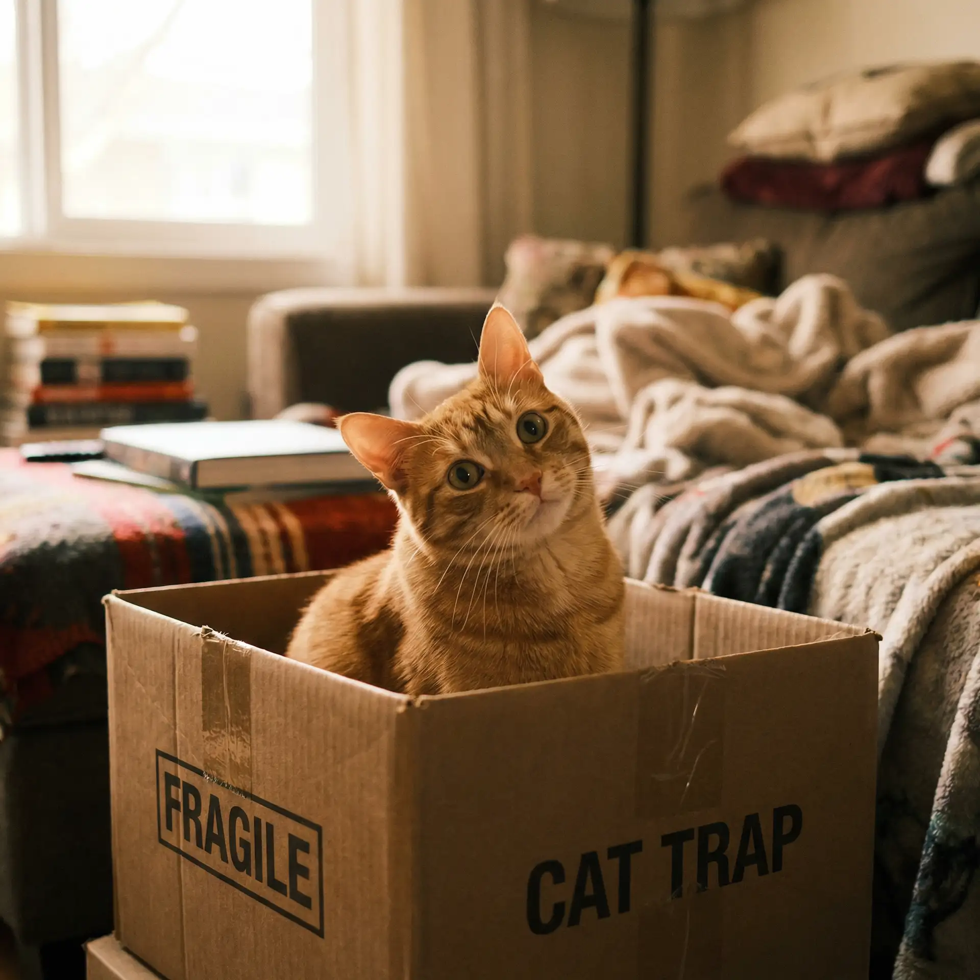橘猫躲在纸箱里 - 灵翼之龙