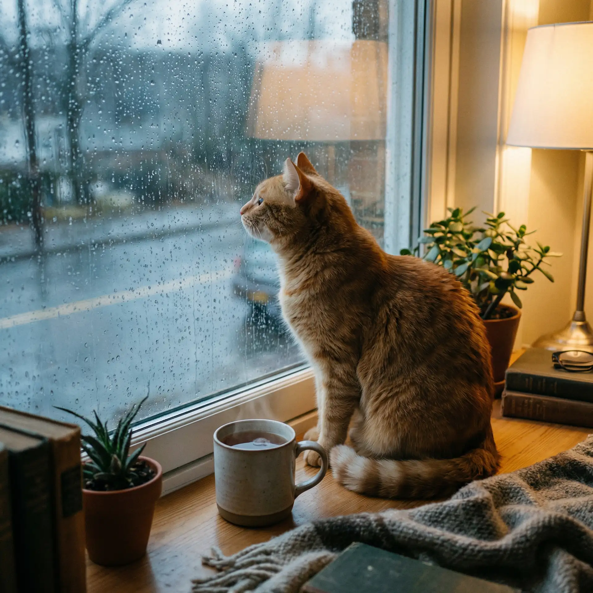 猫咪望着窗外的雨 - 灵翼之龙